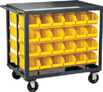 Mobile rail cart hold Ultra Hang and Stack bins