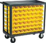 Mobile rail cart hold Ultra Hang and Stack bins